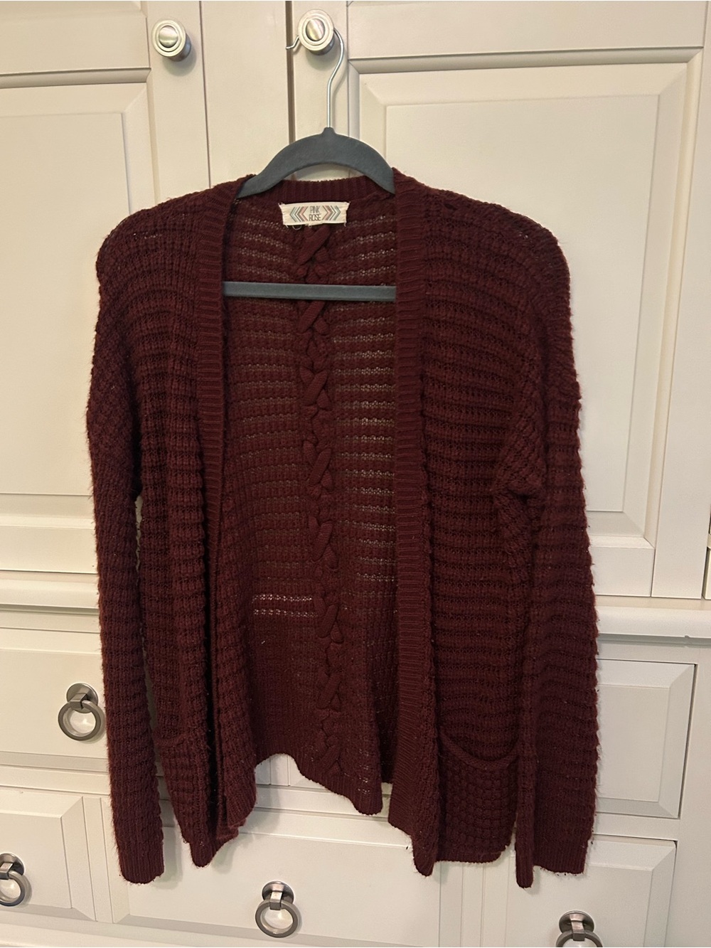 Pink Rose Burgundy Open-Front Women's Cardigan
